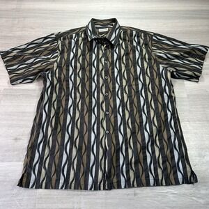 Bullock & Jones Shirt Mens XL Multicolor Wave Stripe Short Sleeve Button Up